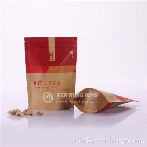 Eco Friendly ziplock Kraft paper tea stand up bags
